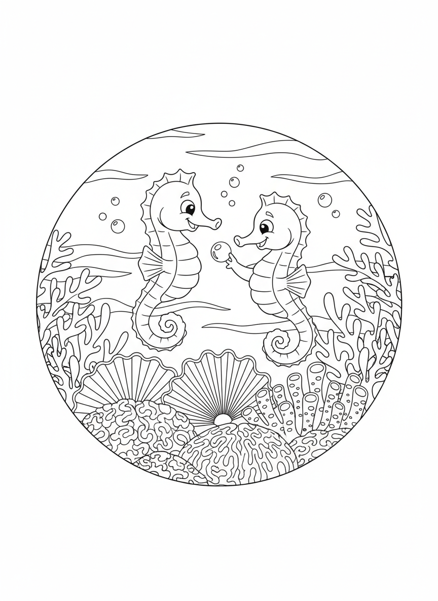 Seahorse Hide and Seek Coloring Page
