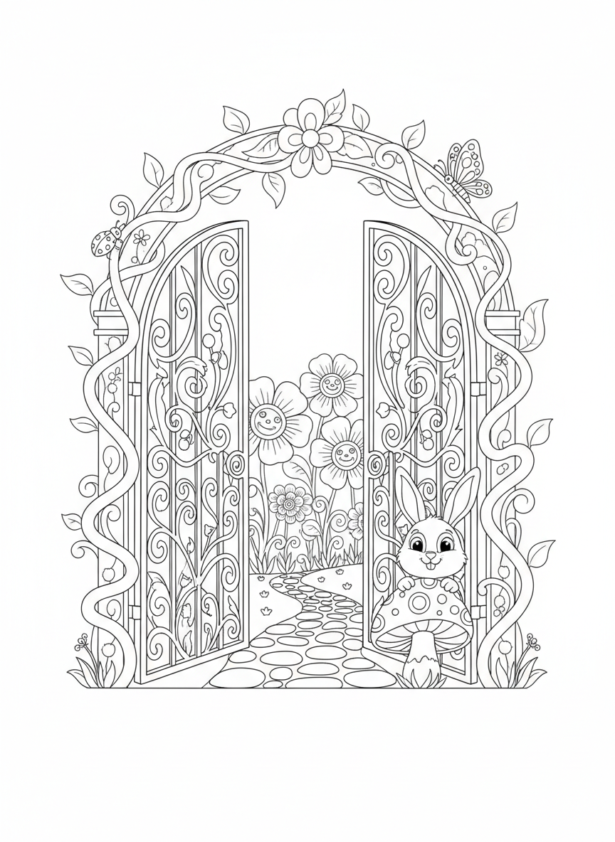 兒童秘密花園之門著色頁
