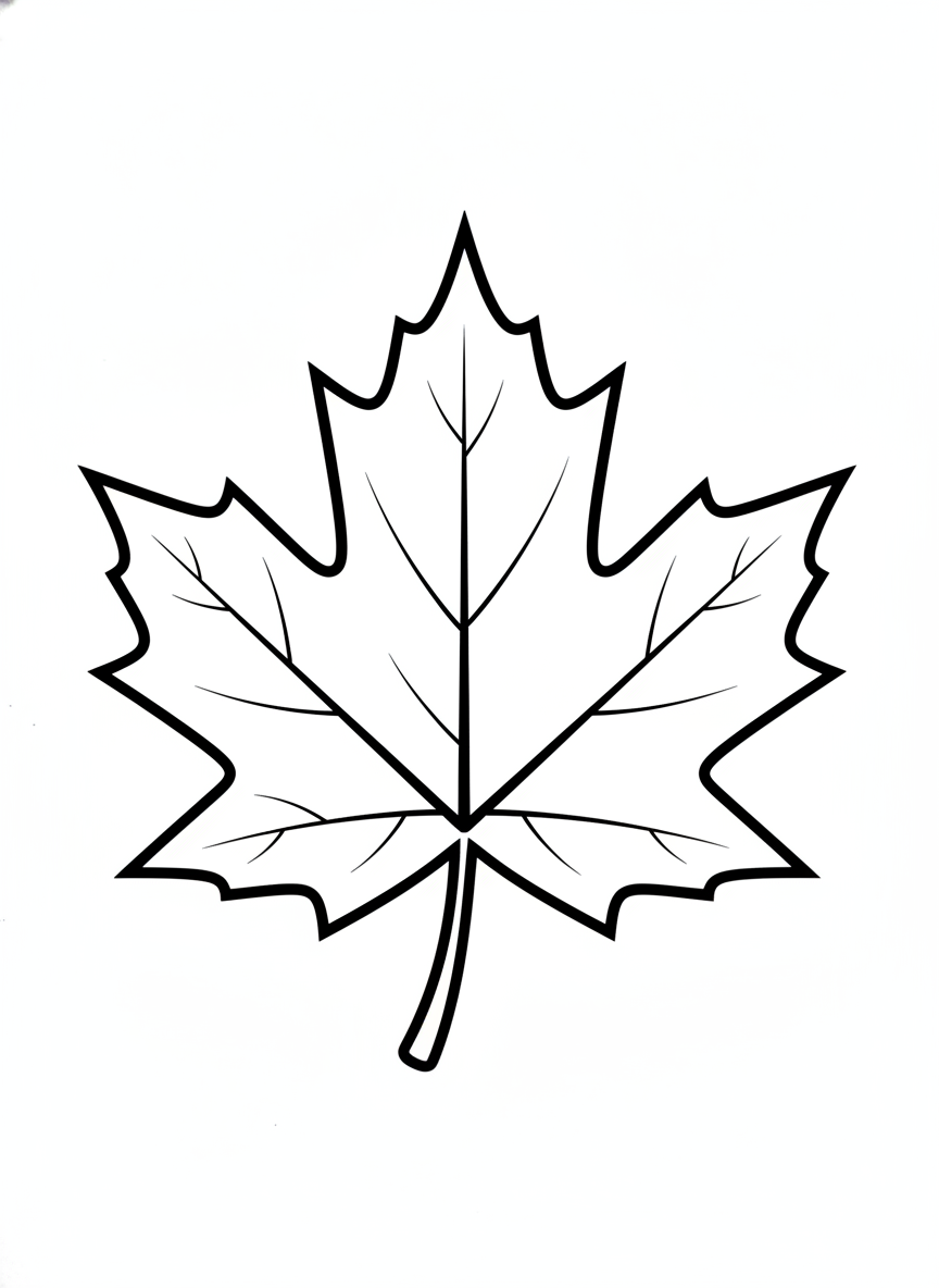 Simple Autumn Maple Leaf Coloring Page for Kids