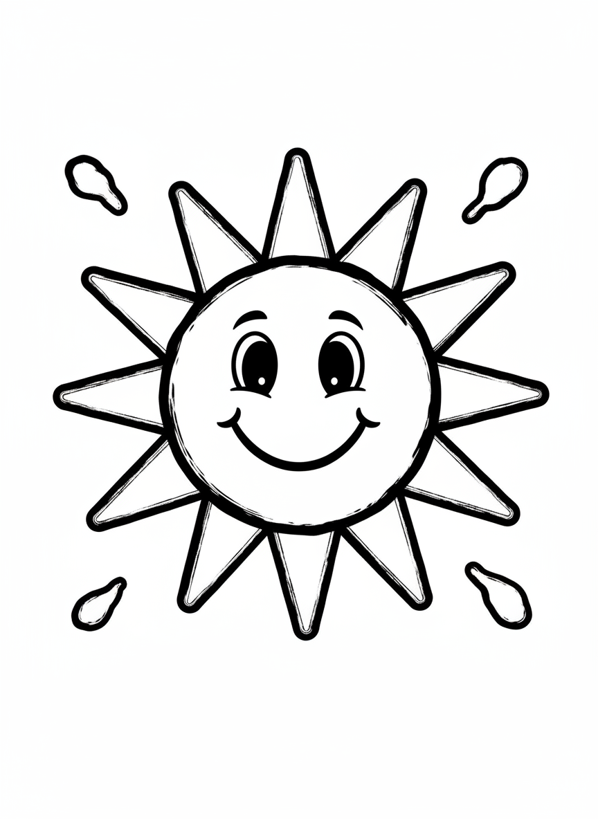 Smiling Finger-Painted Sun Coloring Page