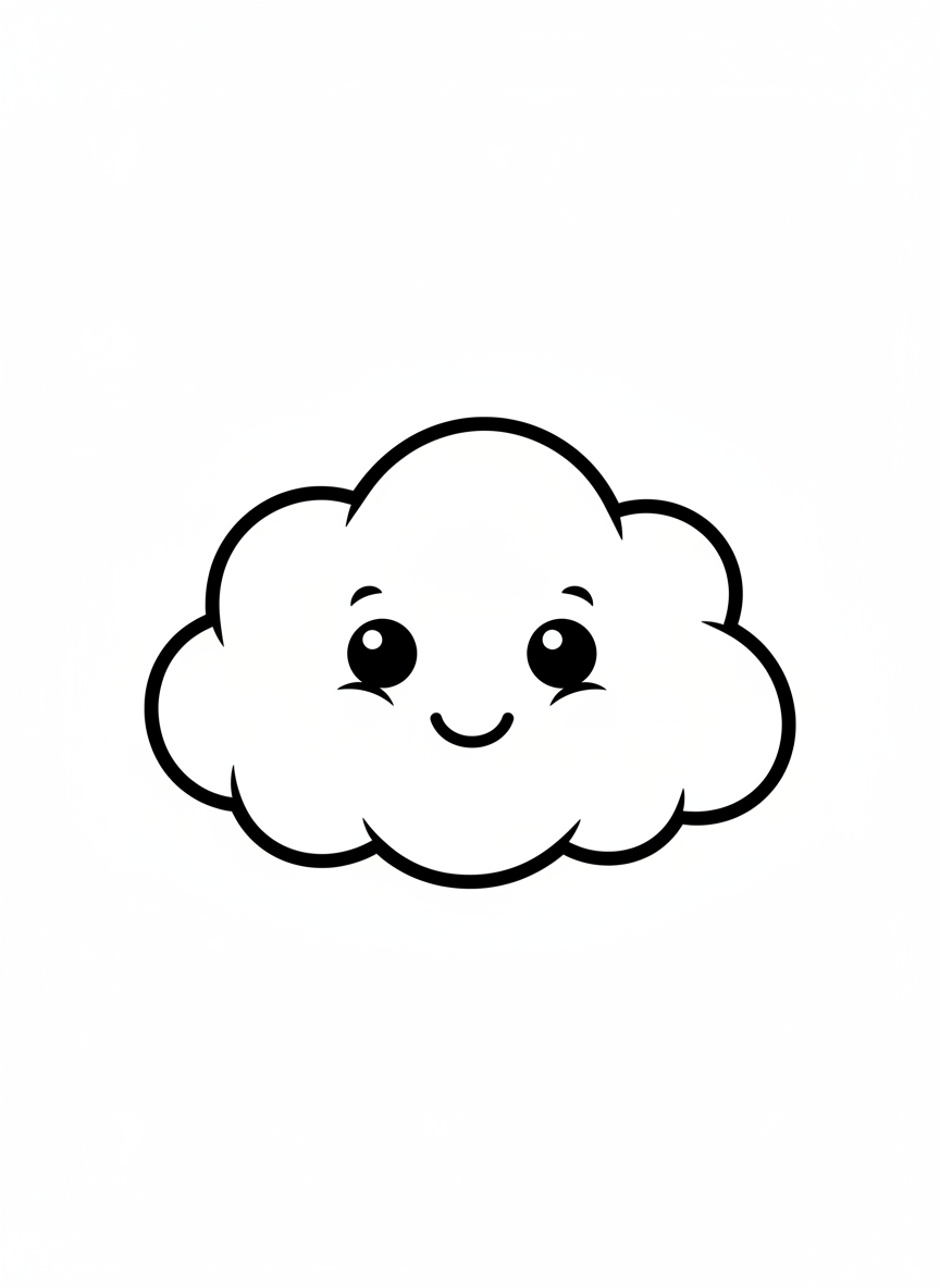 Smiling Marshmallow Cloud Coloring Page for Kids