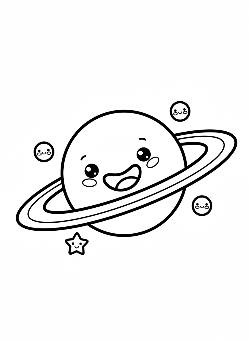 Smiling Planet & Stars Coloring Page for Kids