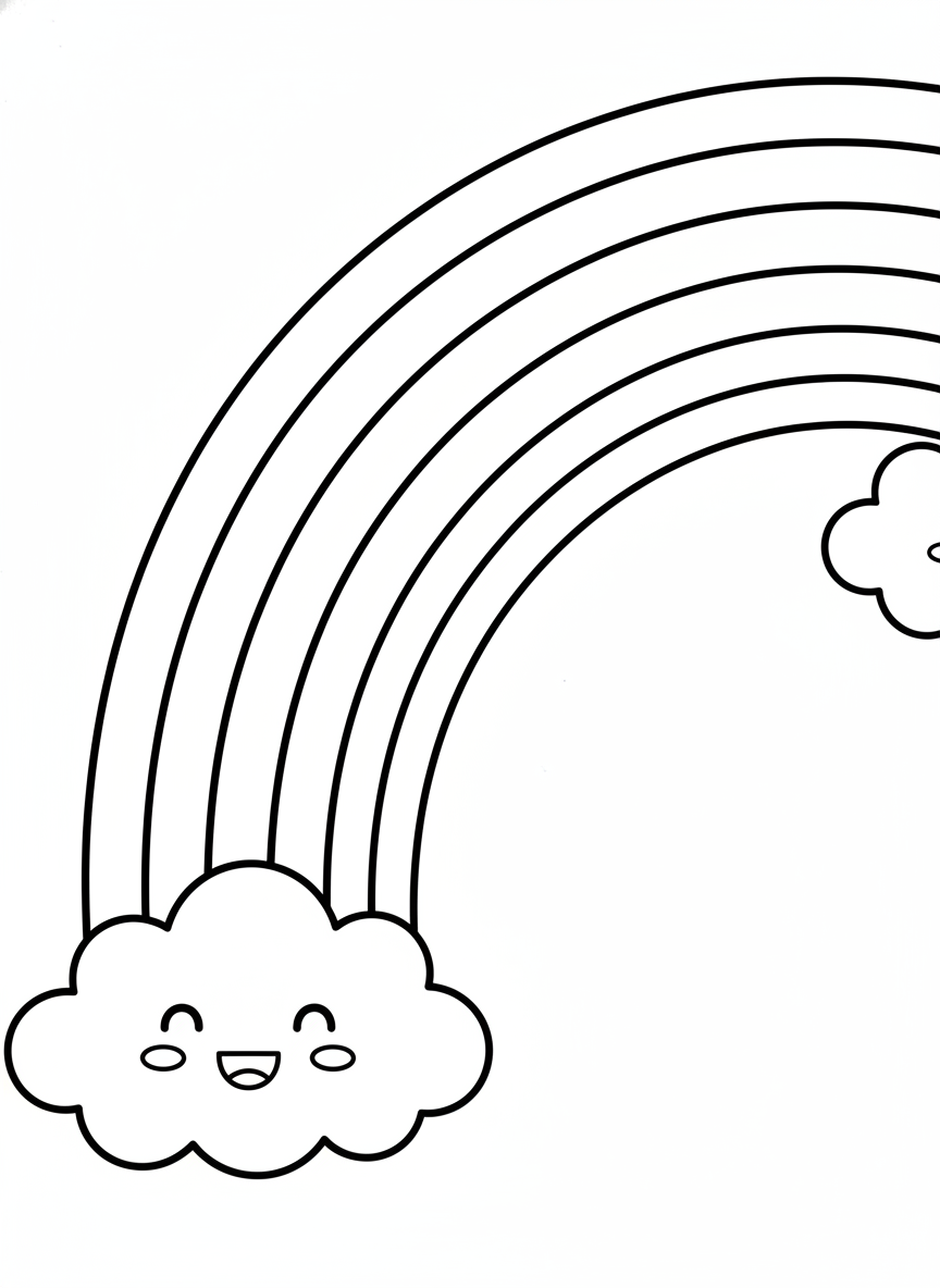 Smiling Rainbow & Fluffy Clouds: A Simple Coloring Page for Kids