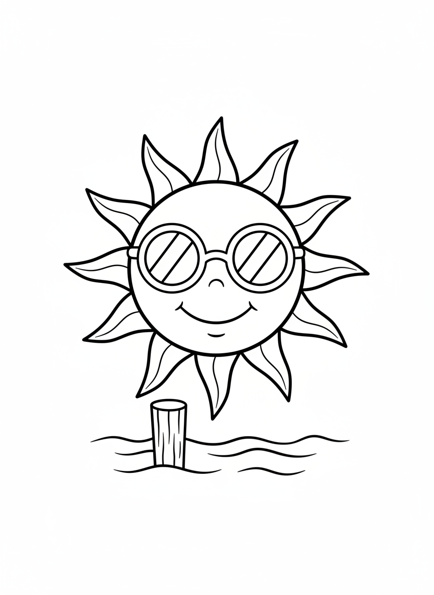Smiling Sun Setting Coloring Page for Kids
