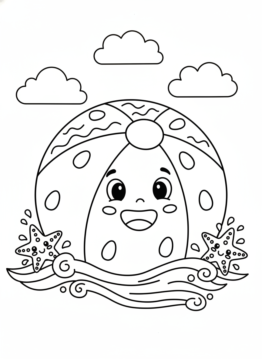 Smiling Watermelon Beach Ball Coloring Page