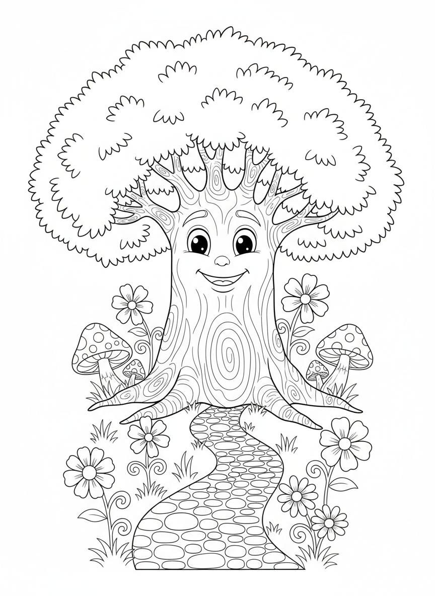Whimsical Forest Friends Coloring Page