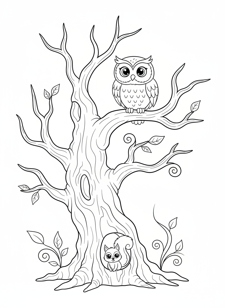 Whimsical Woodland Friends: Owl & Squirrel Tree