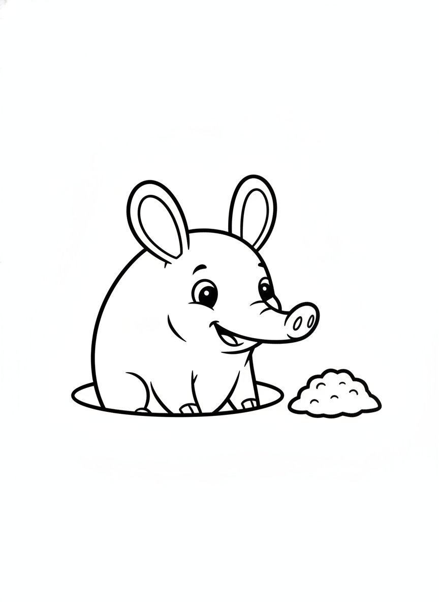 Cute Aardvark Digging Fun Coloring Page for Kids