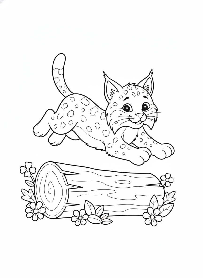 Playful Bobcat Leap Coloring Page for Kids