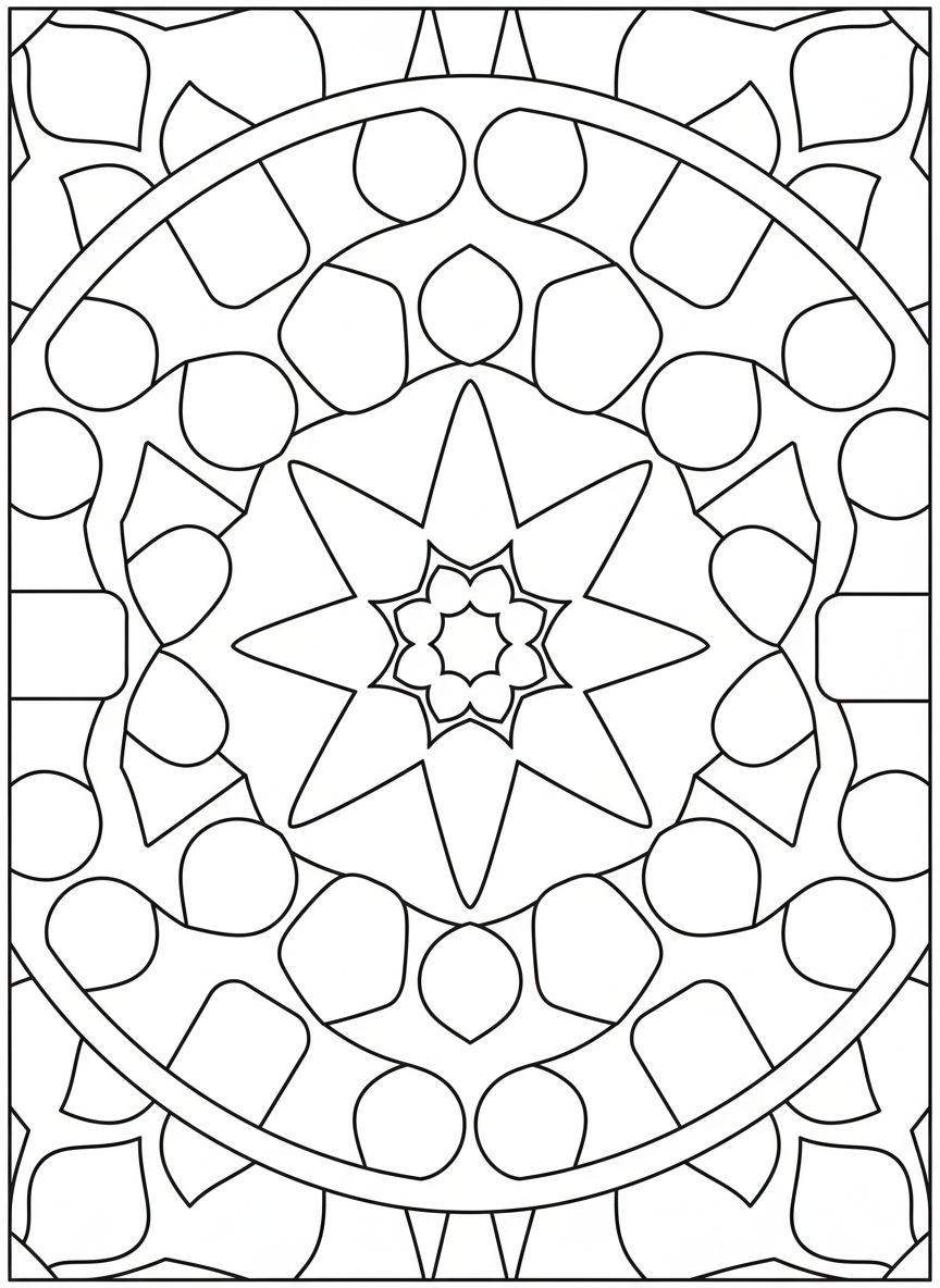 Simple Kaleidoscope Fun Coloring Page for Kids