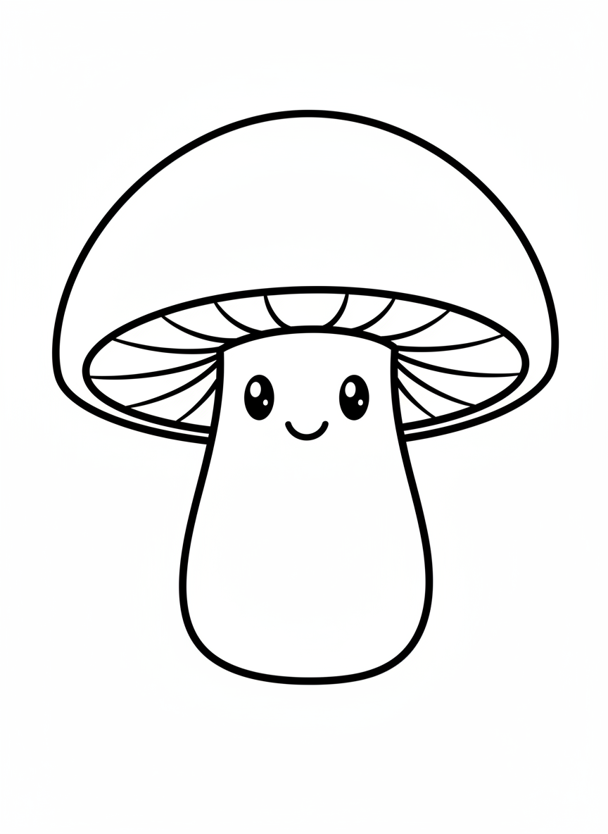 Adorable Cartoon Mushroom Coloring Page for Kids 🍄