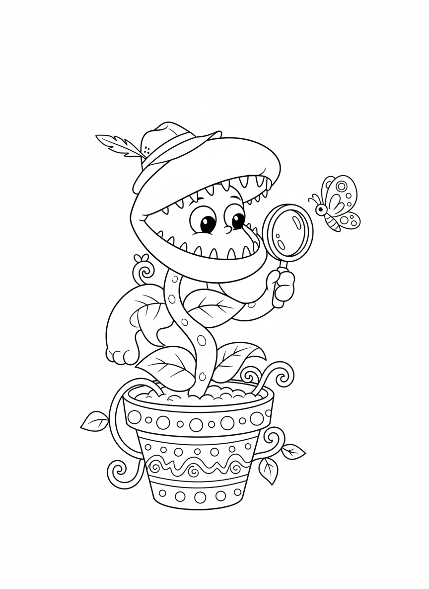 Adventurous Plant & Butterfly Coloring Page