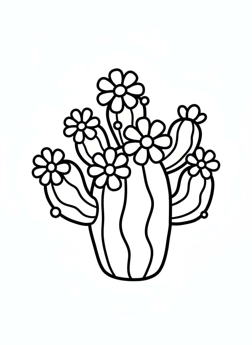 Blooming Cactus Kids Coloring Page