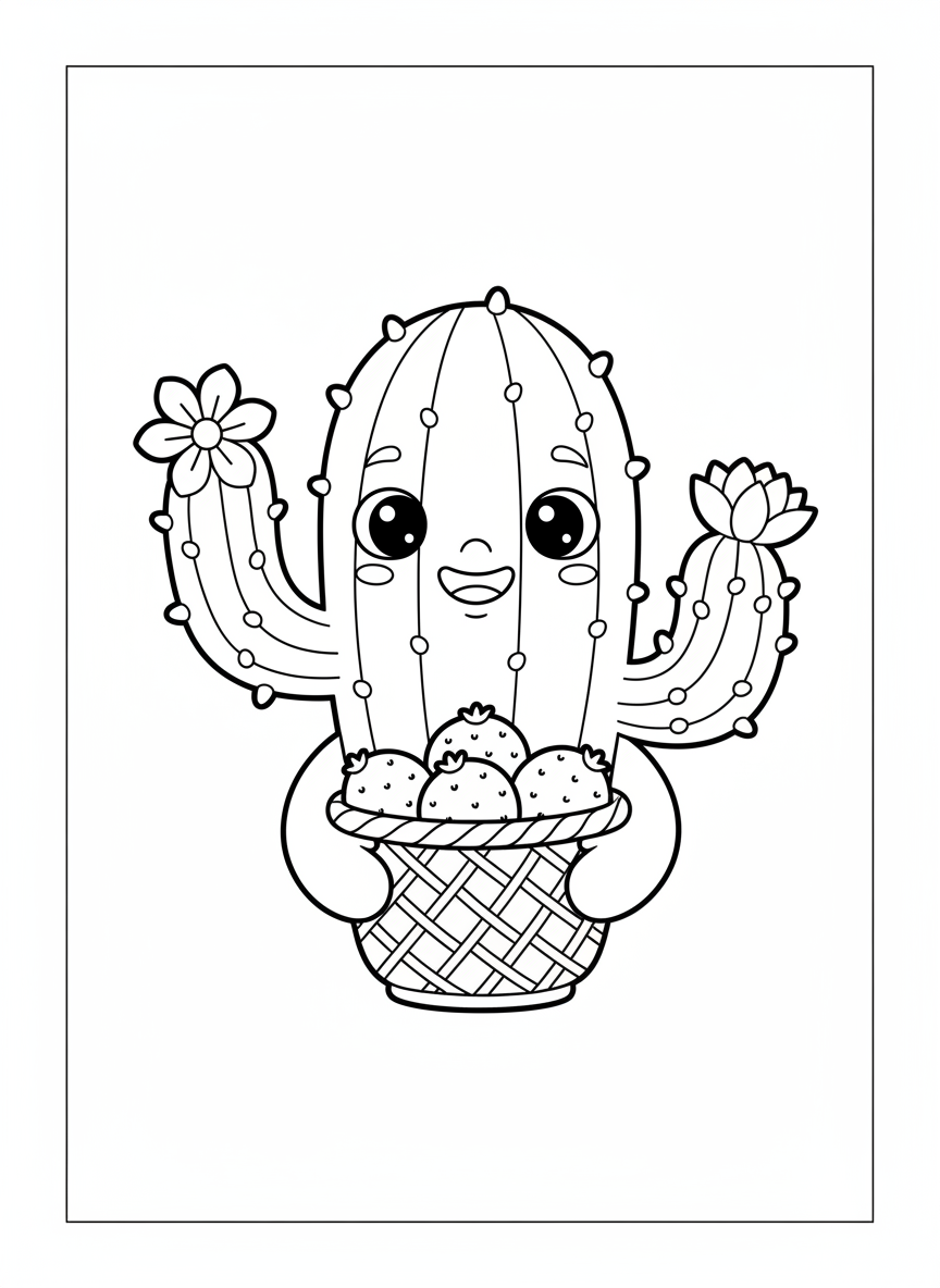 Cheerful Cactus with Prickly Pears: A Fun Coloring Page for Kids