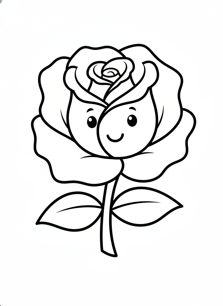 Cheerful Cartoon Rose Kids Coloring Page