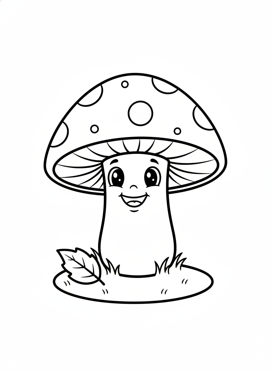Cheerful Mushroom Coloring Page for Kids