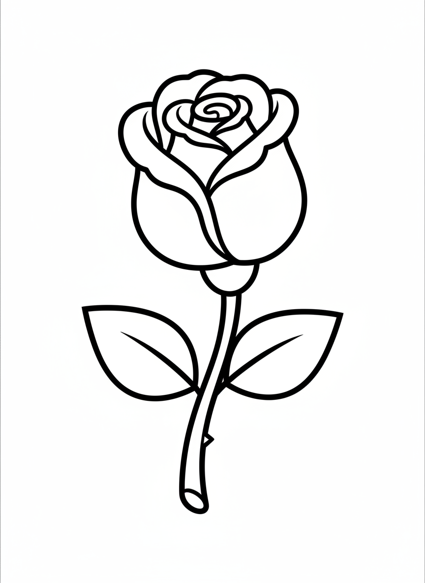 Cute Cartoon Rose Coloring Page for Toddlers