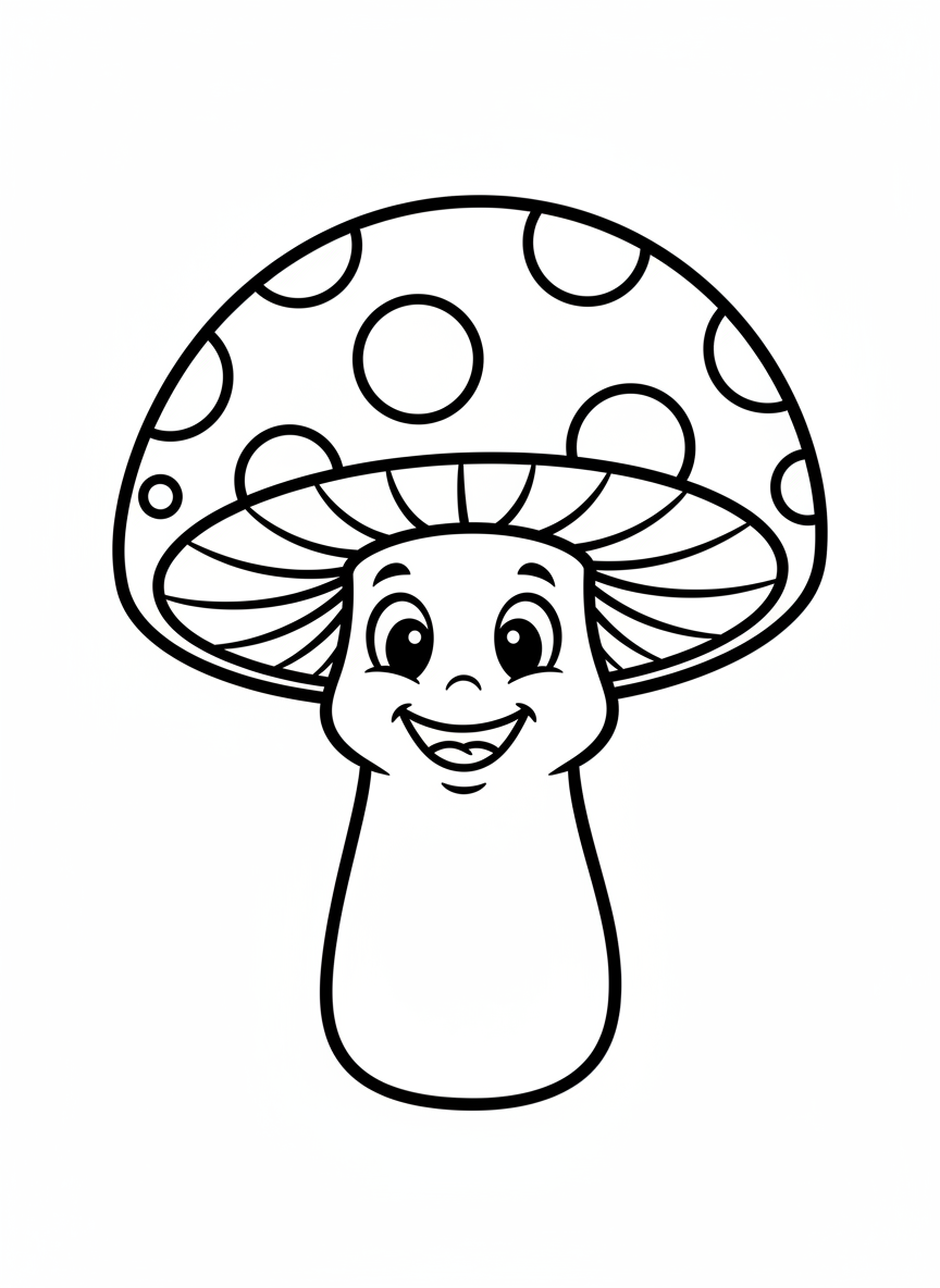 Cute Polka-Dotted Mushroom Coloring Page