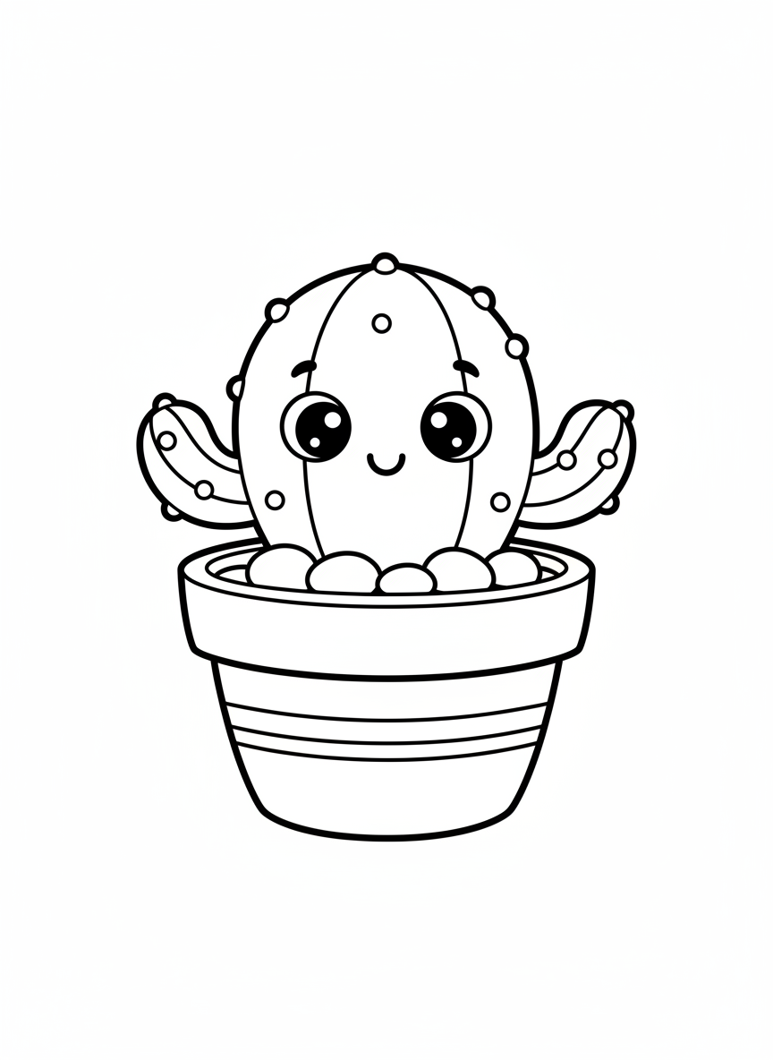 Cute Potted Cactus Coloring Page for Kids