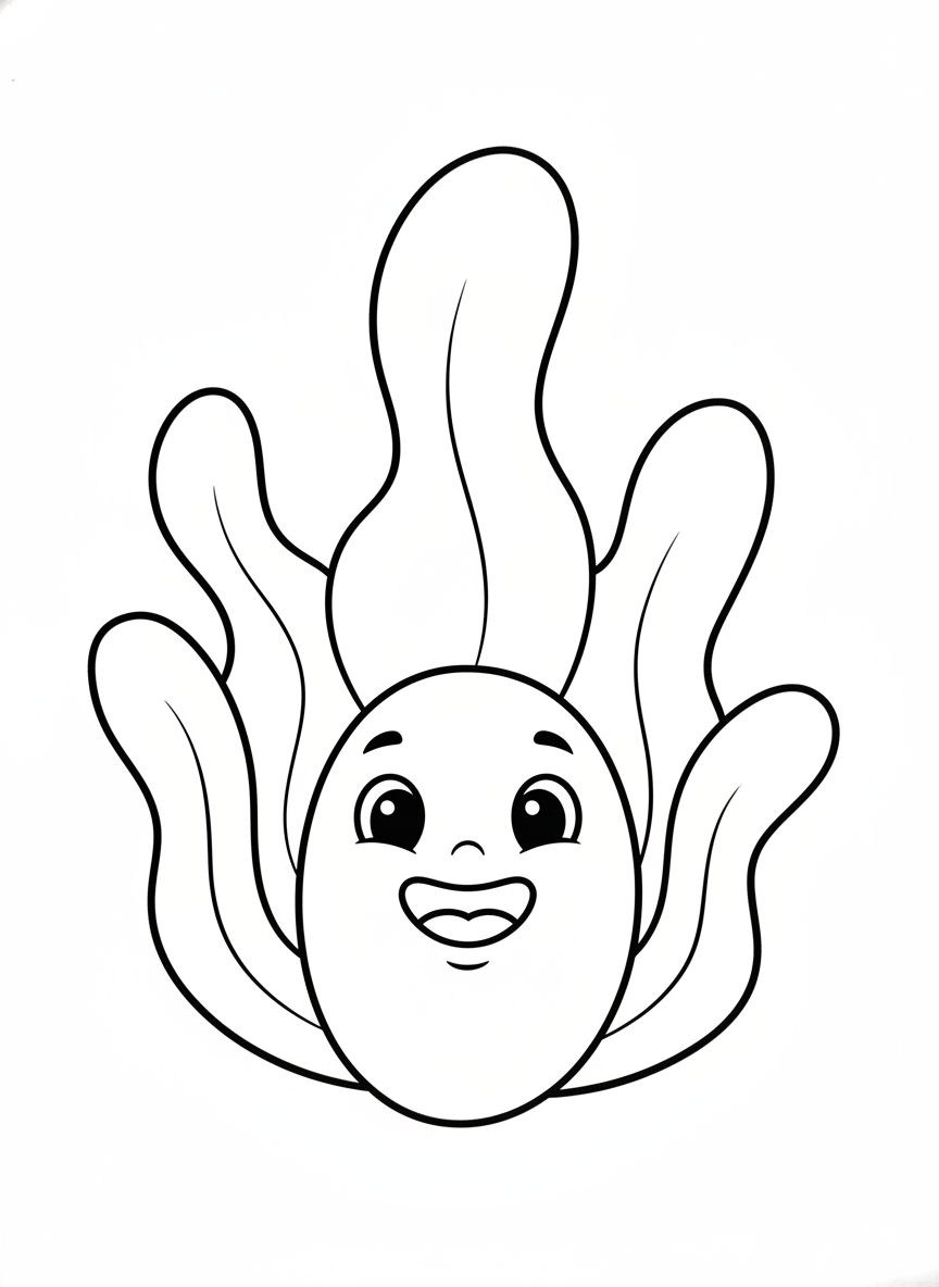 Friendly Cartoon Sea Lettuce Plant Coloring Page for Kids