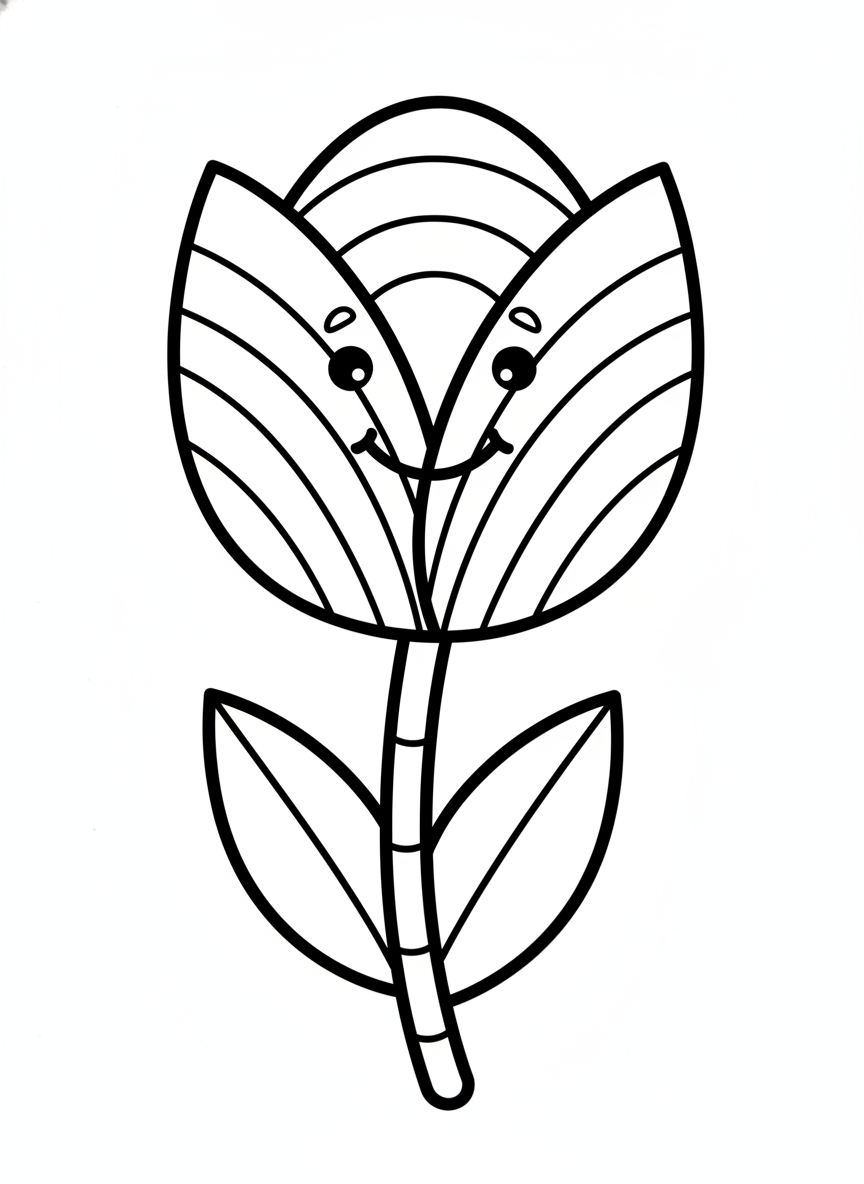 Happy Cartoon Tulip Coloring Page for Kids