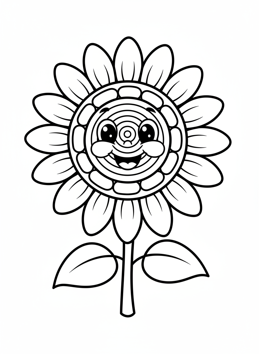 Happy Sunflower Fun: Easy Coloring Page for Kids
