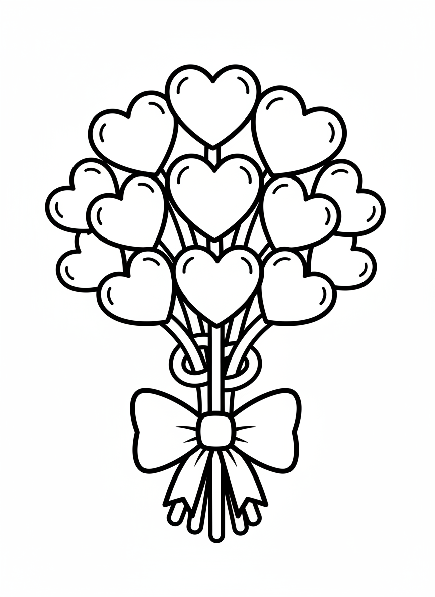 Heart Flower Bouquet Coloring Page for Kids