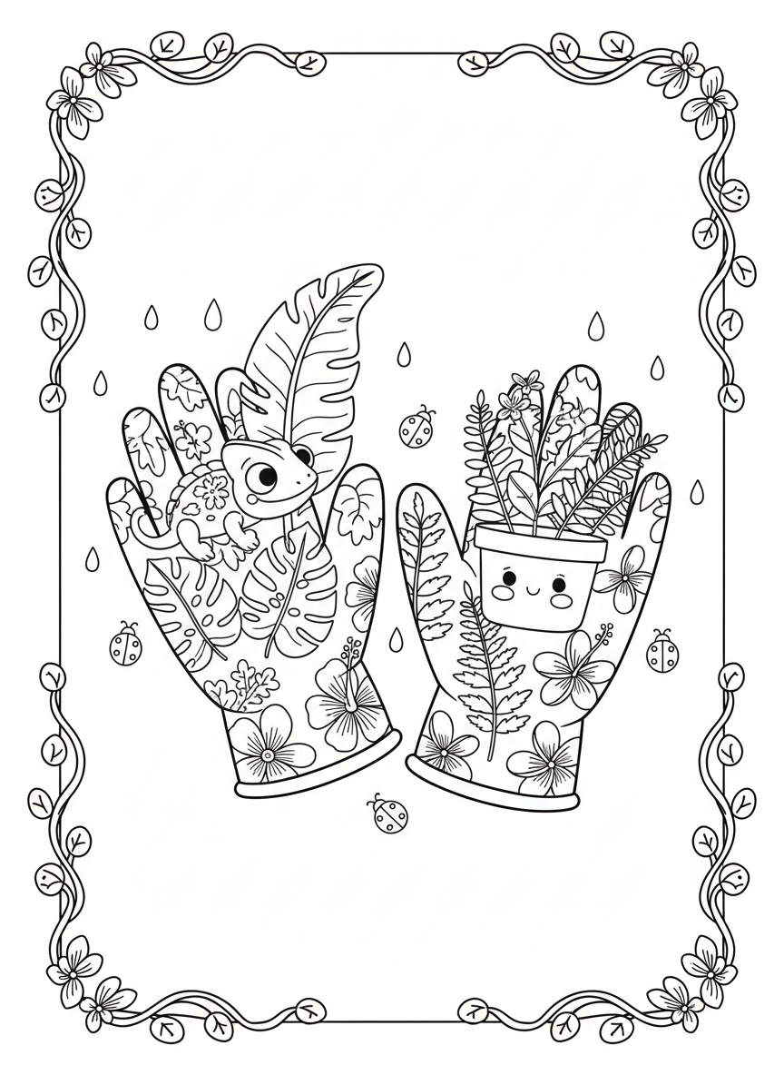 Rainforest Gardening Gloves Coloring Page