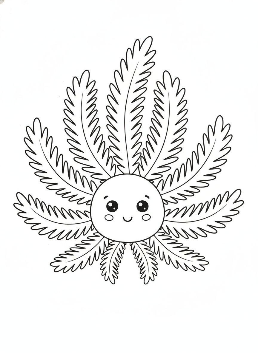 Smiling Feather Algae: A Simple Ocean Coloring Page for Kids