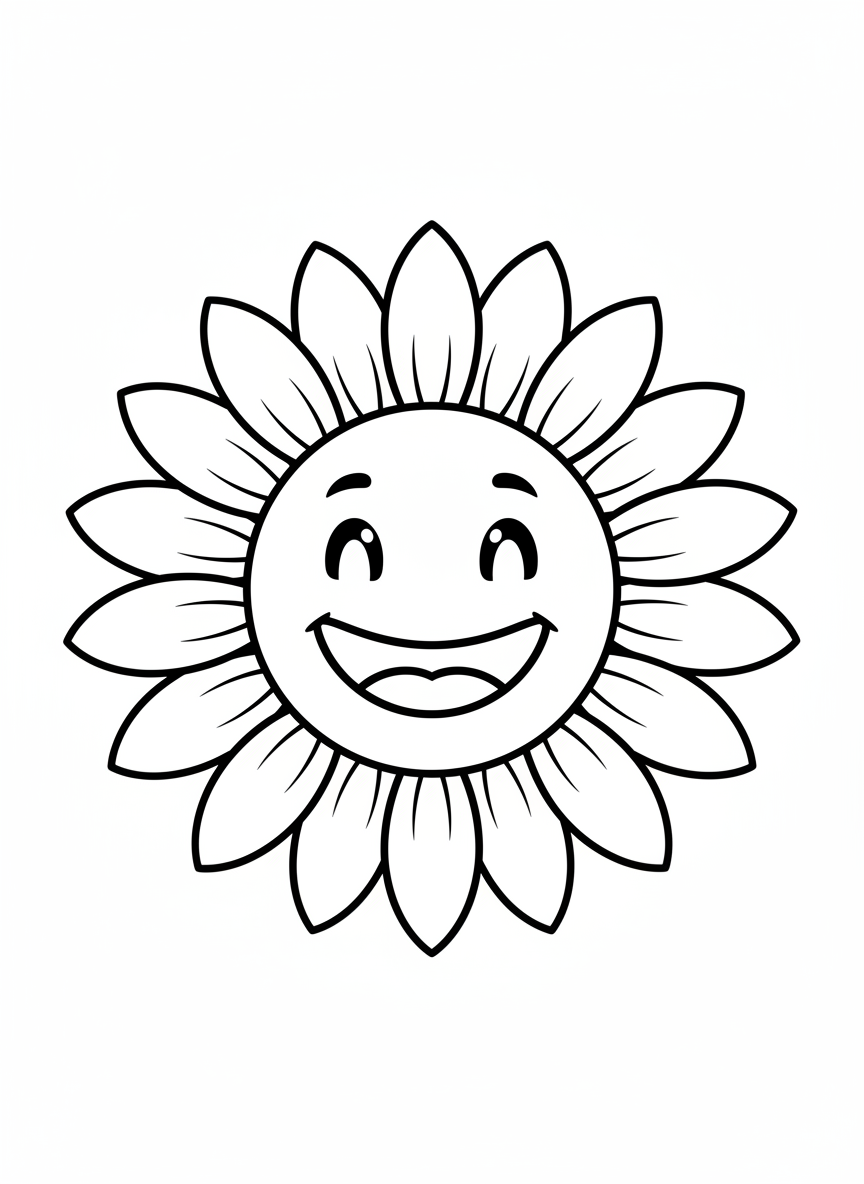 Smiling Sunflower Coloring Page for Kids