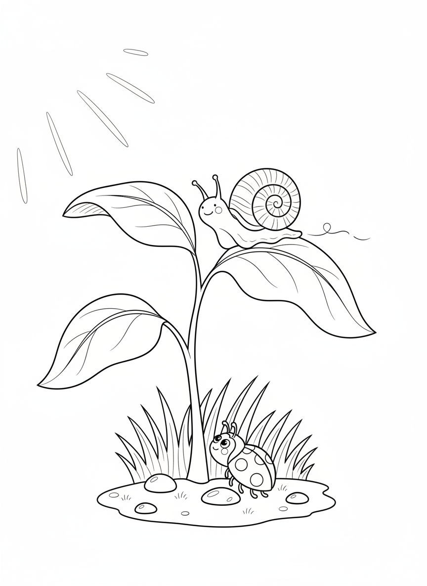 Sunflower & Snail Adventure Coloring Page