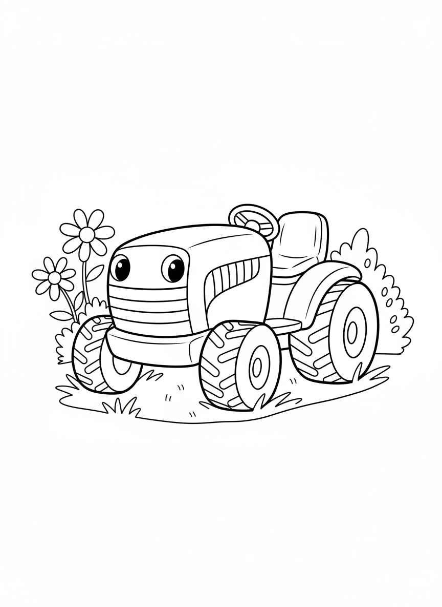 Adorable Lawn Tractor Fun: Kids' Coloring Page