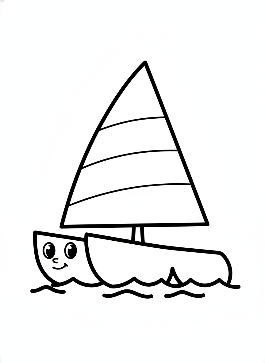 Adorable Smiling Catamaran Coloring Page for Kids