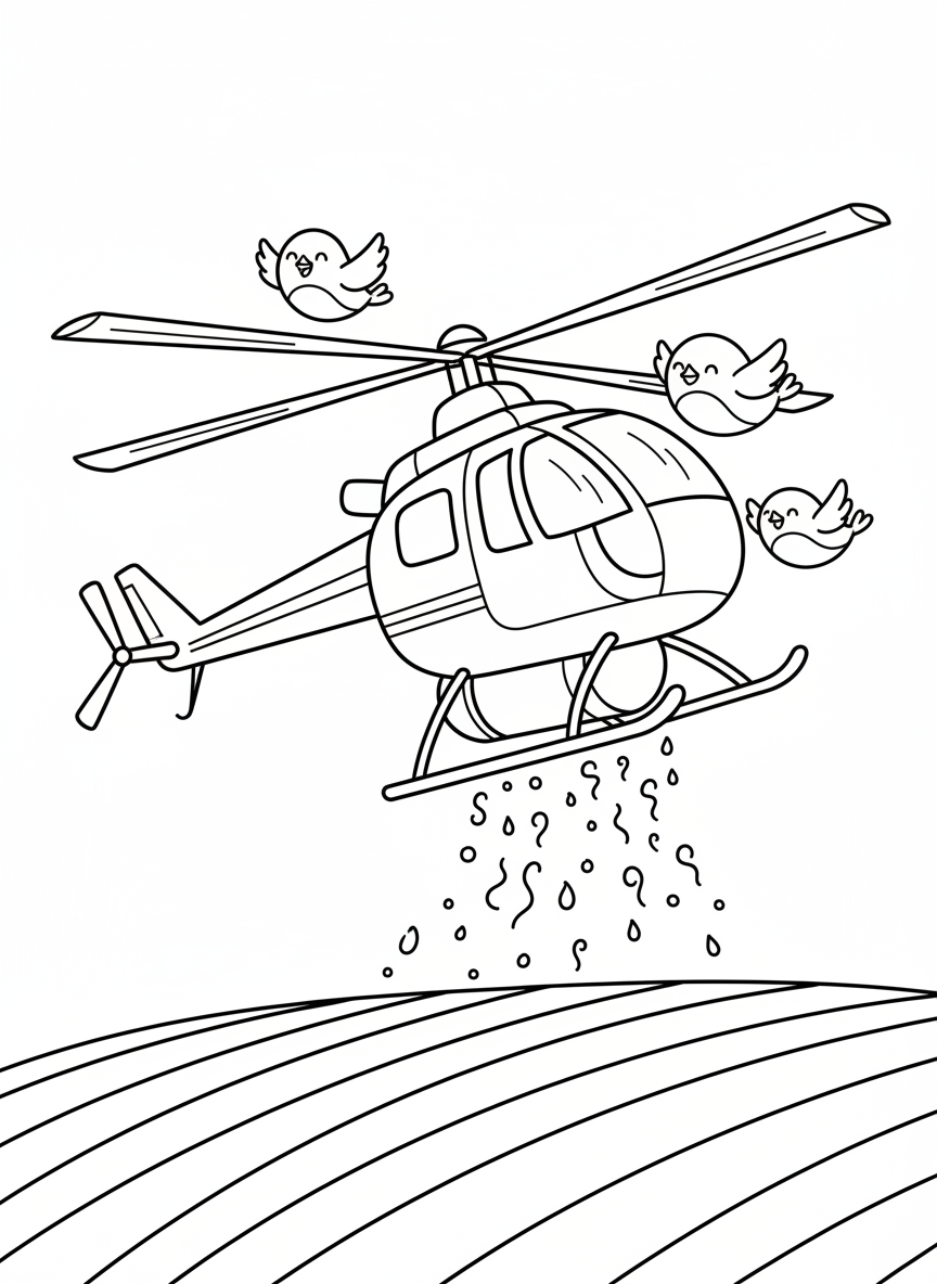 Agricultural Helicopter Coloring Page for Kids