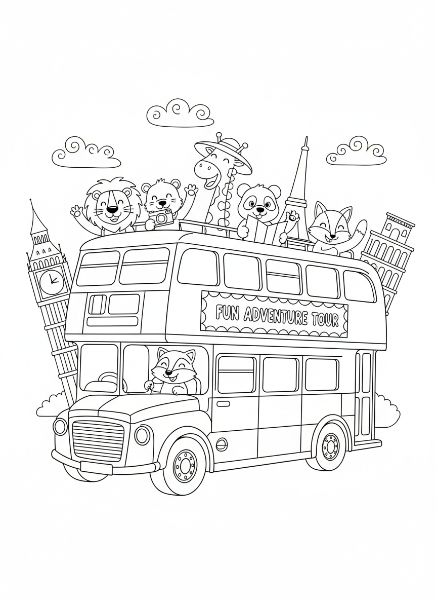 Animal Tourists on Double-Decker Bus