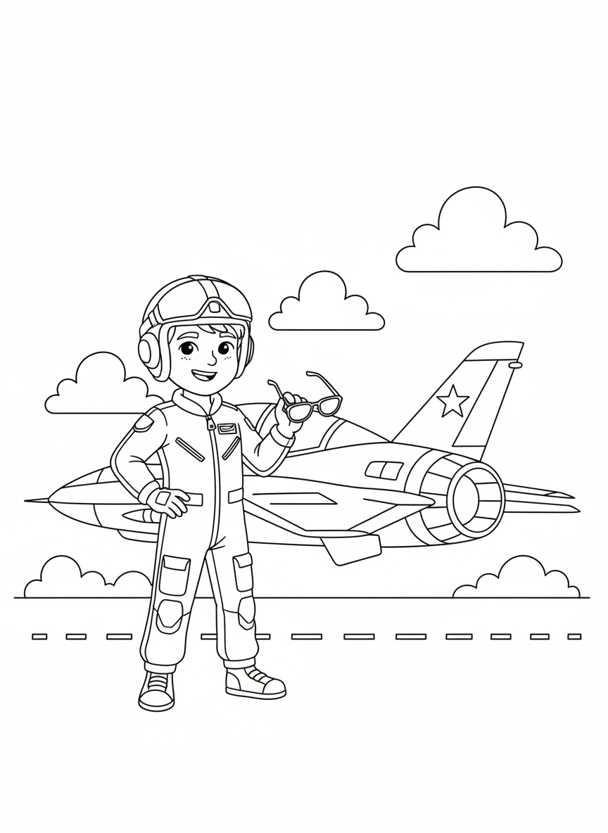 Brave Jet Pilot & Fighter Jet Coloring Page