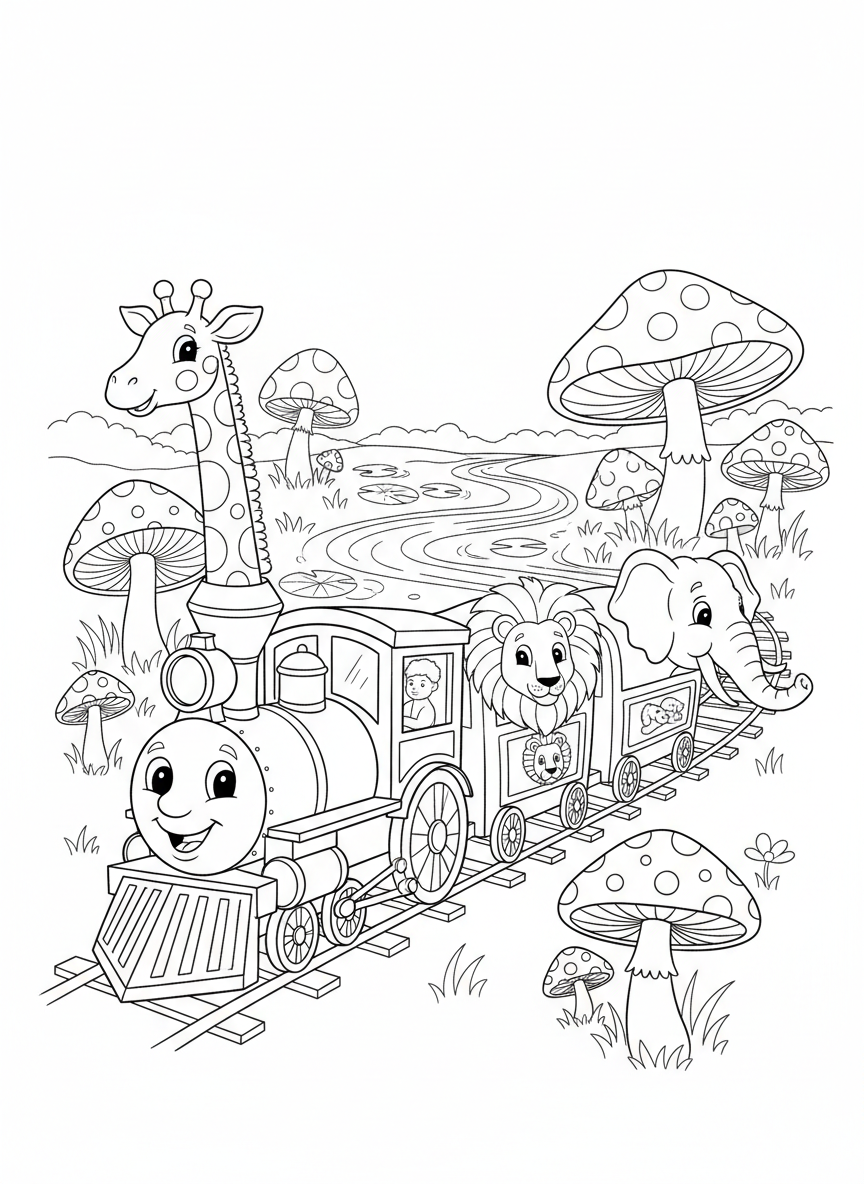 Charming Animal Train Adventure Coloring Page