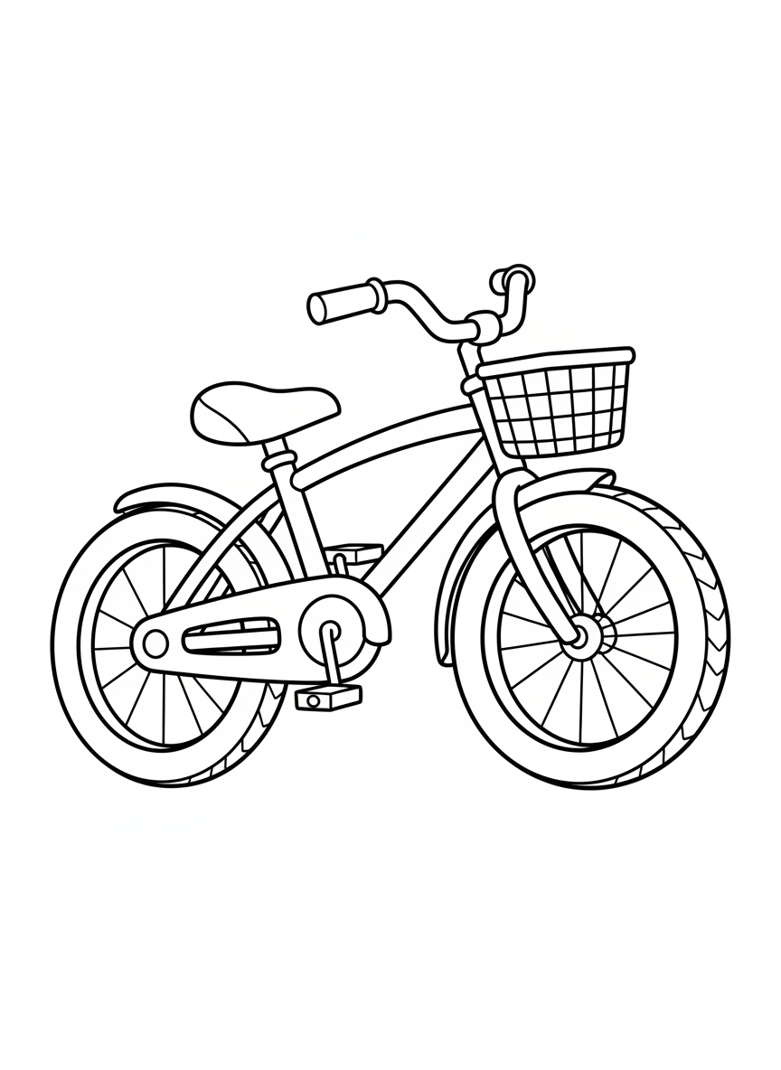 Charming Cartoon Bicycle Coloring Page for Preschoolers