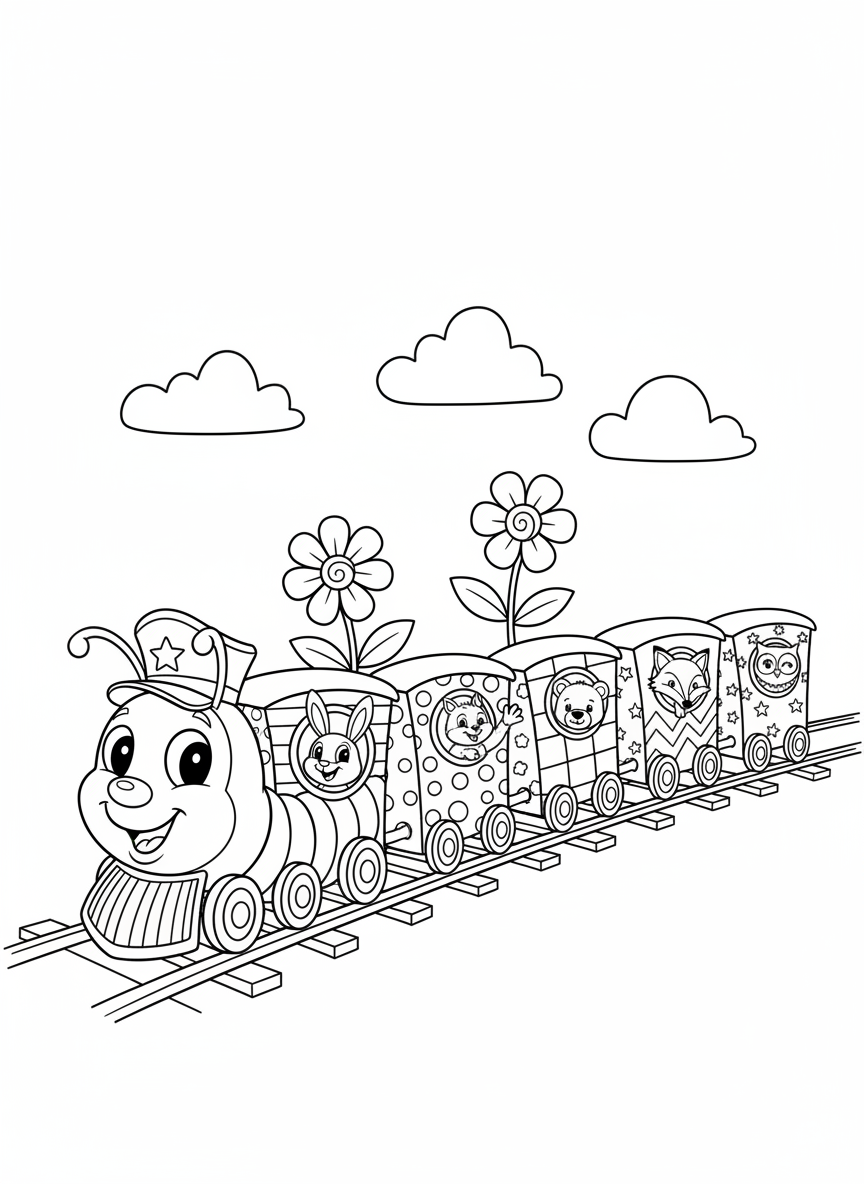 Cheerful Centipede Train Coloring Page for Kids