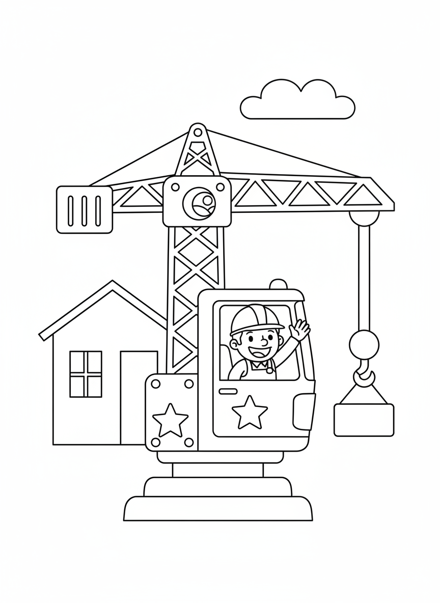 Cheerful Crane Operator Coloring Page
