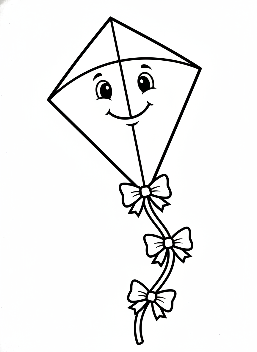 Cheerful Flying Kite Coloring Page for Kids