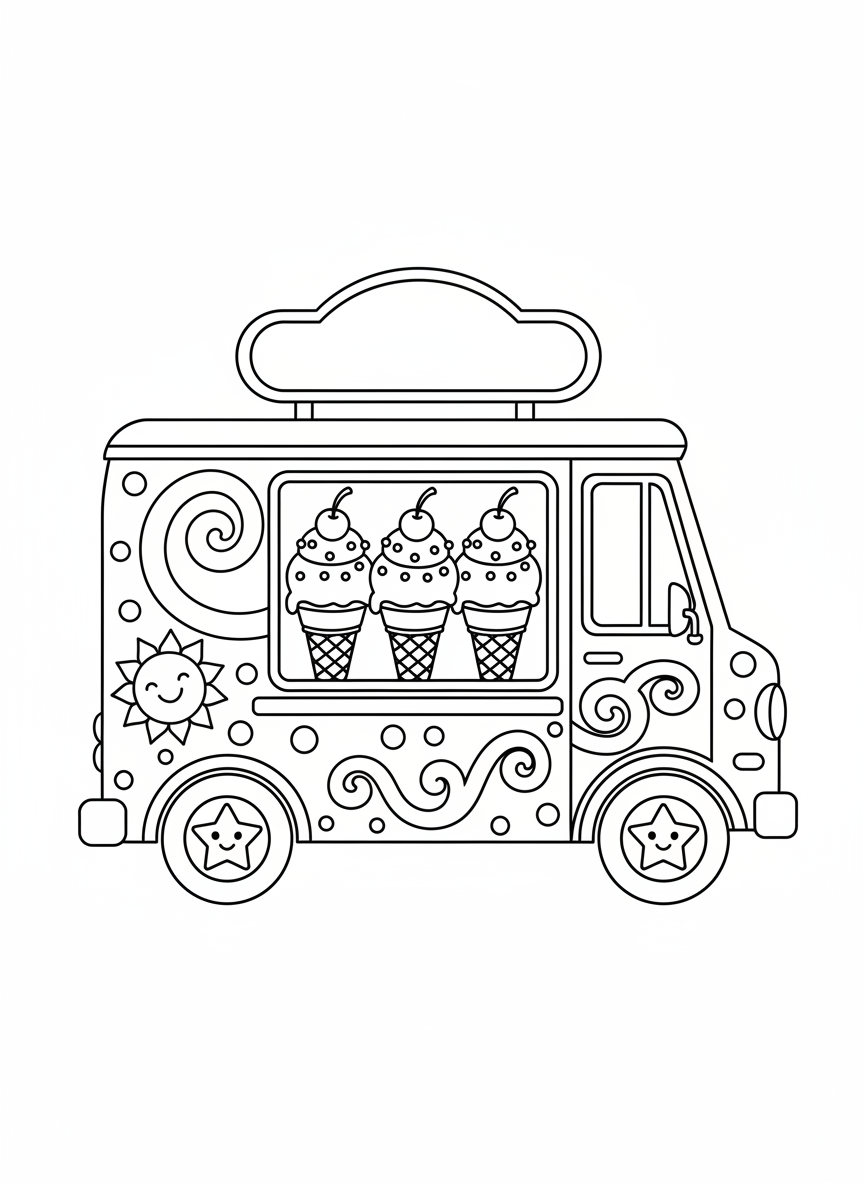 Cheerful Ice Cream Truck Fun: A Delightful Coloring Page for Kids