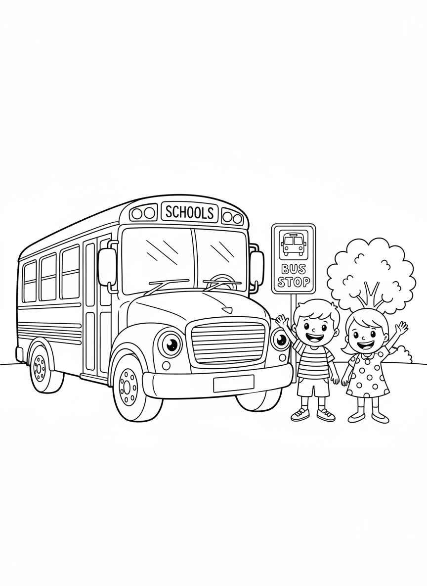 Cheerful School Bus Adventure Coloring Page for Kids