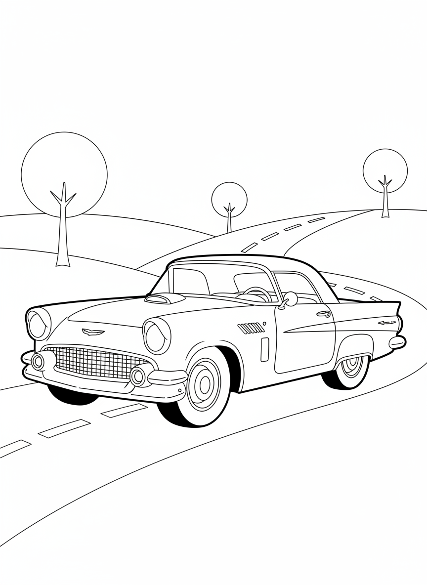 Classic Car Scenic Drive Coloring Page
