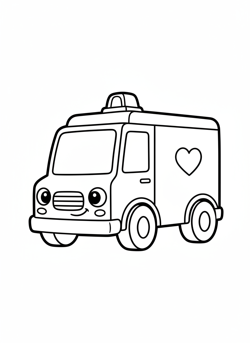 Cute Ambulance Coloring Page for Kids