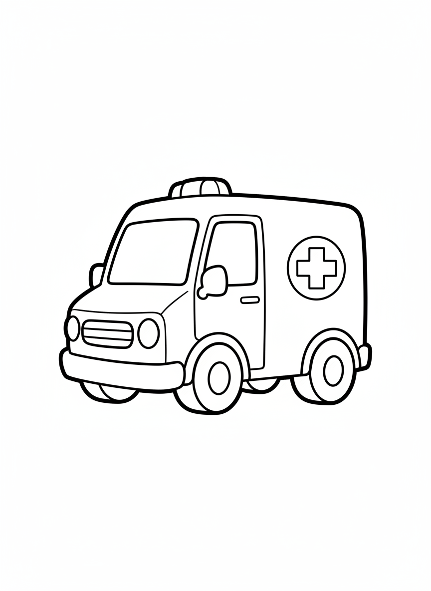 Cute Ambulance Kids Coloring Page