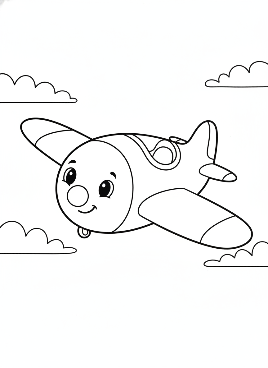 Cute Cartoon Airplane Coloring Page for Kids