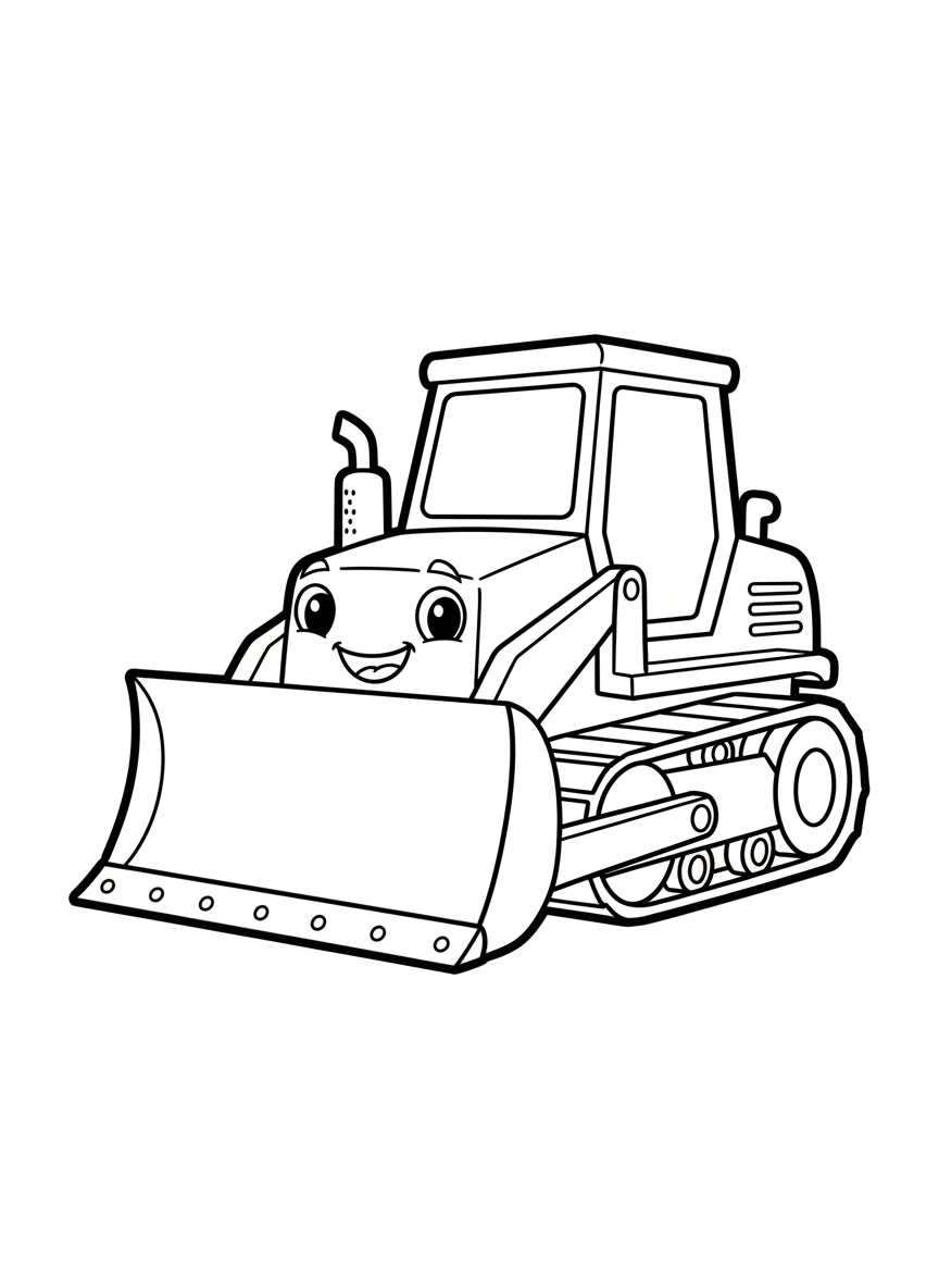 Cute Cartoon Bulldozer Coloring Page for Kids