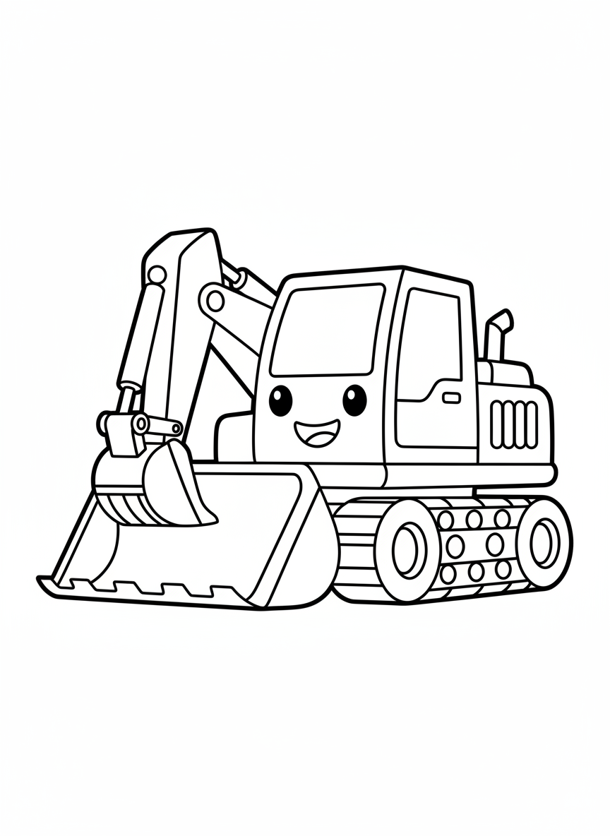 可愛卡通挖土機著色頁 兒童專用