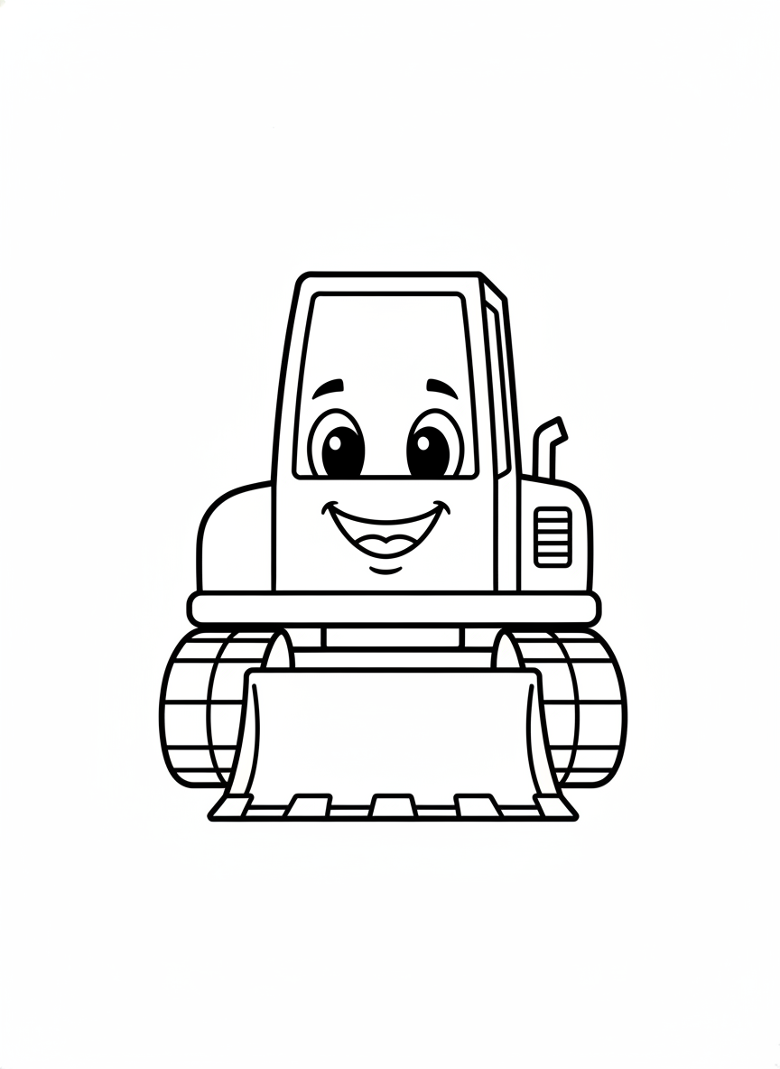 Cute Cartoon Excavator Coloring Page